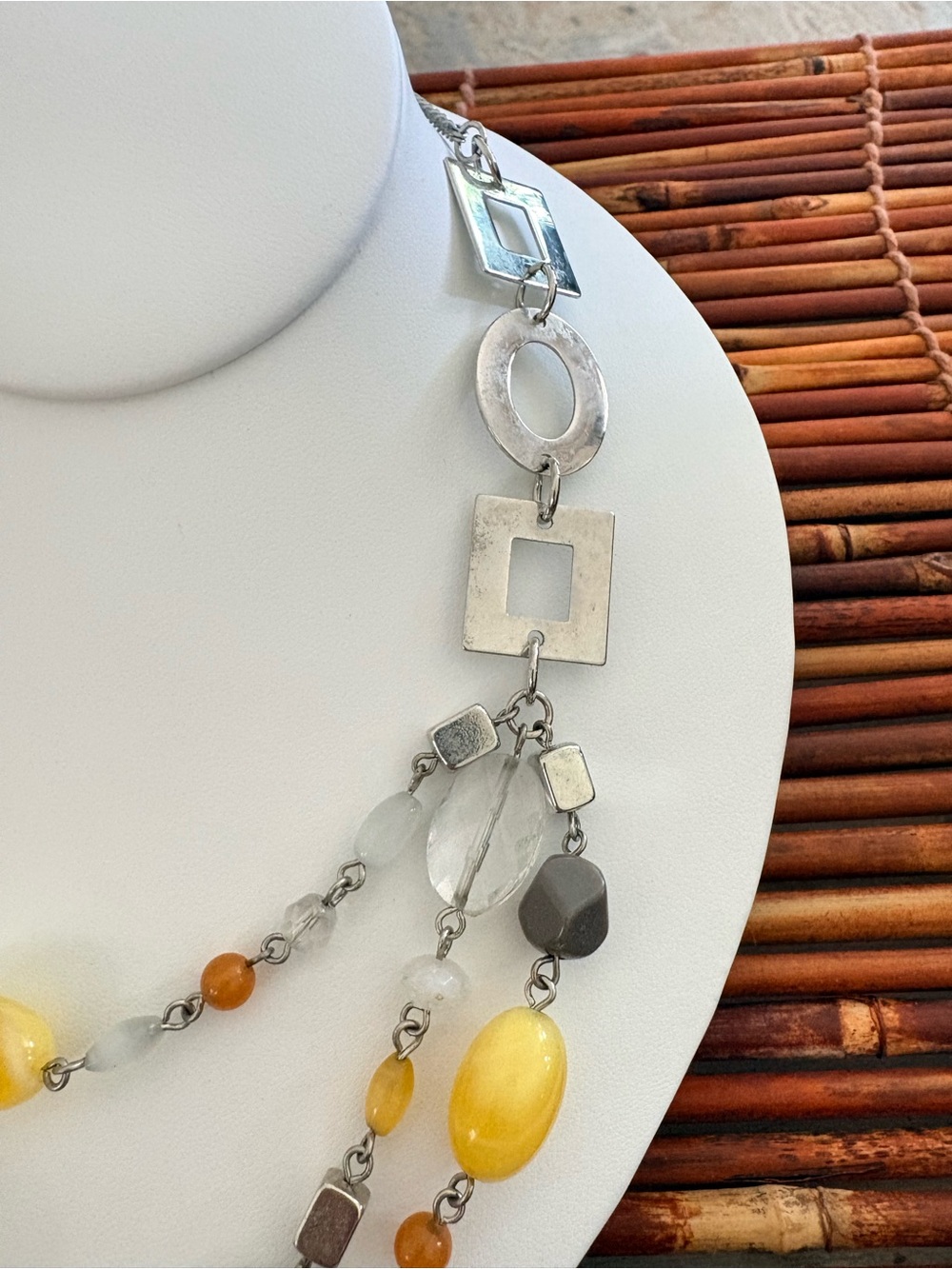 Lia Sophia Multi-Strand Yellow, Gray & Orange Beaded Necklace 24”-27” - Picture 2 of 7